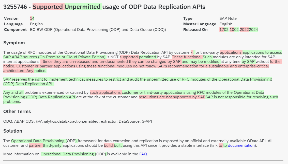 SAP Note 3255746: Unpermitted usage of ODP illustration